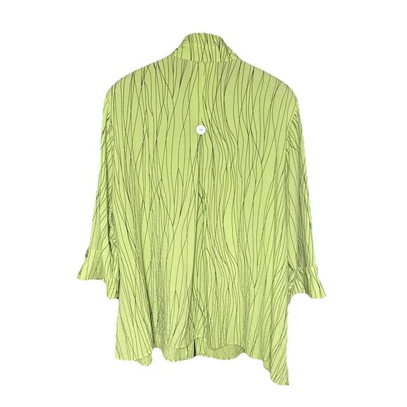 Ali Miles Plus Size 2X Abalone Green Black Button Down Art 3/4 Sleeve Tunic Top - Picture 2 of 8